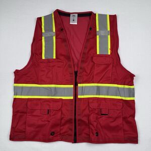 Uline Colored Hi-Visibility Reflective Safety Vest Full Zip Pocket Red Large/XL